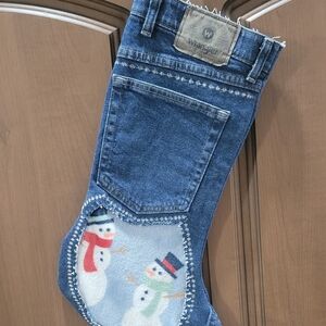 Wrangler Blue Denim Holiday Stocking with Snowman Design